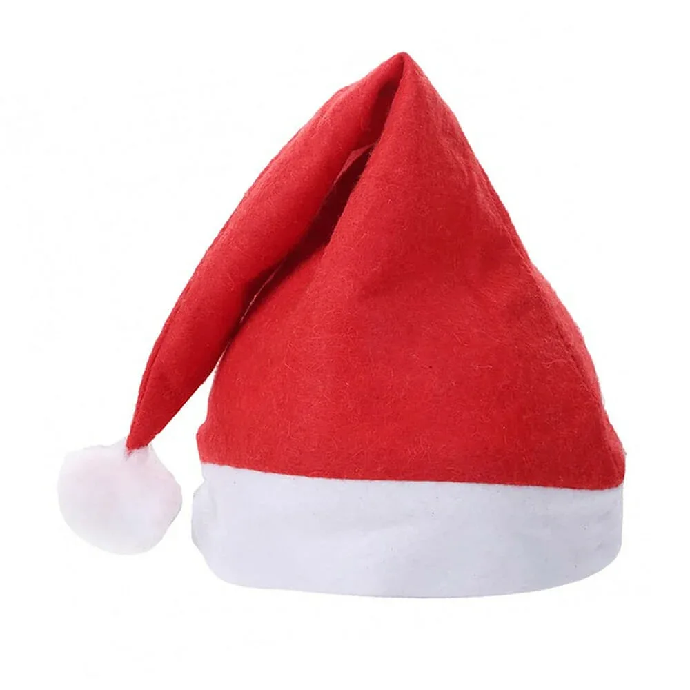 1pza Gorro navideño liso de santa claus con punta de pompón / isa-sd-19