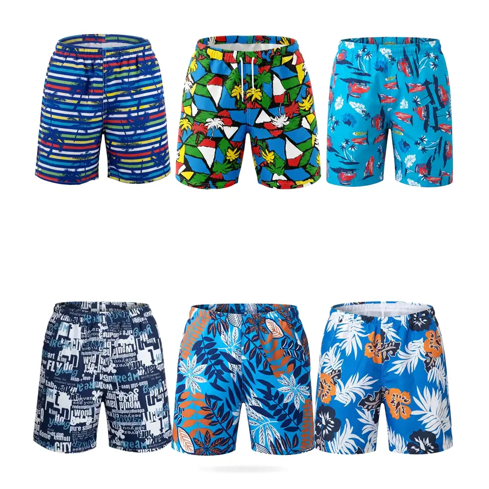 Short darong para playa, tela ligera estampada, forro de red, modelos surtidos