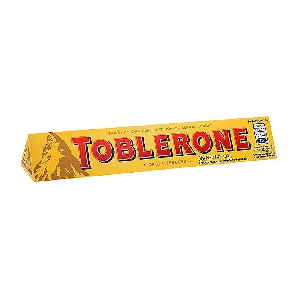 Barra de chocolate toblerone 100g, relleno de turrón de almendras y miel / 011116
