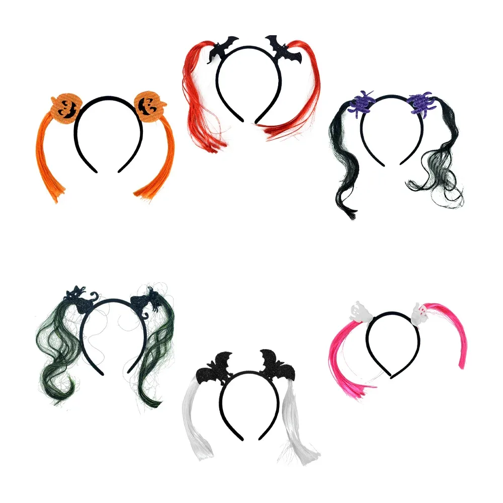 1pza Diadema para el cabello con figuras de halloween + mechones sintéticos, variedad de modelos