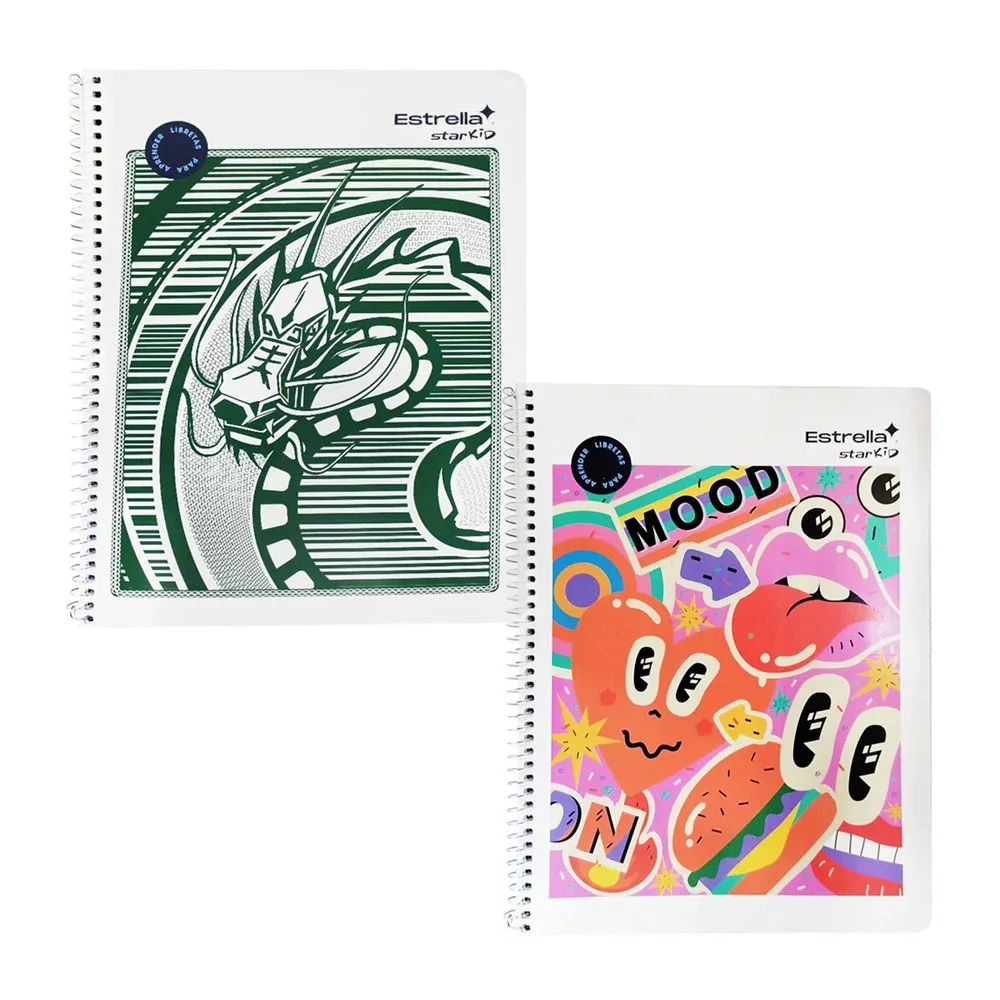 Cuaderno profesional estrella con espiral metálico y 100 hojas papel bond en raya, variedad de diseños / 004580