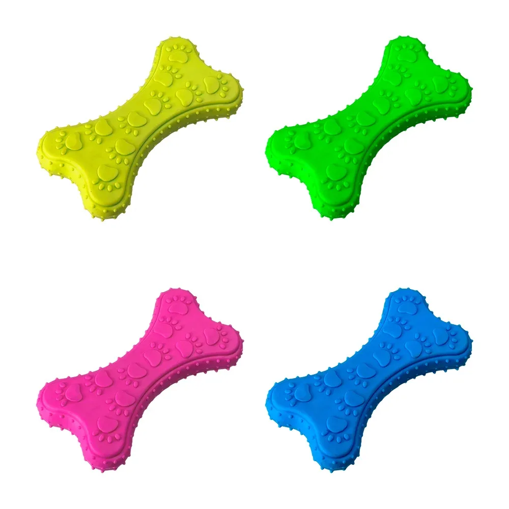 Juguete para mascota de plástico rígido en forma de hueso, con decoración de huellas / 18-0032