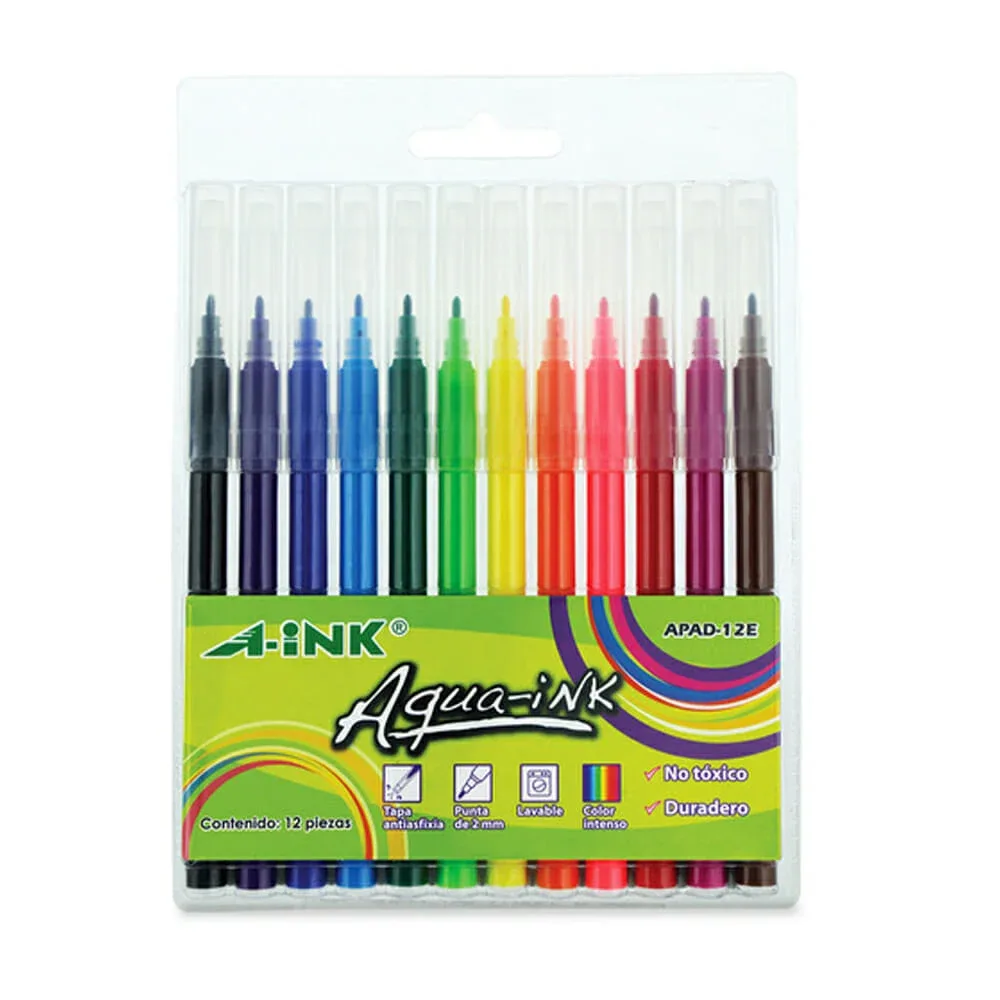 Paquete con 12 plumones delgados a-ink aqua-ink punta de 2mm / apad-12e / 242246