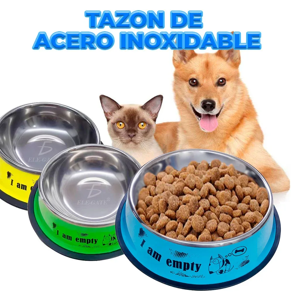 Plato chico ele-gate de acero inoxidable de 16cm para mascotas, variedad de colores / i am empty / mas.32.s