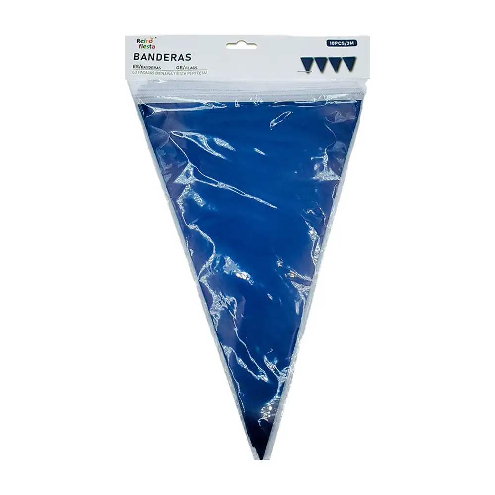 Banner banderín triangular reino fiesta con 10pz, color marino y diseño liso, 3m