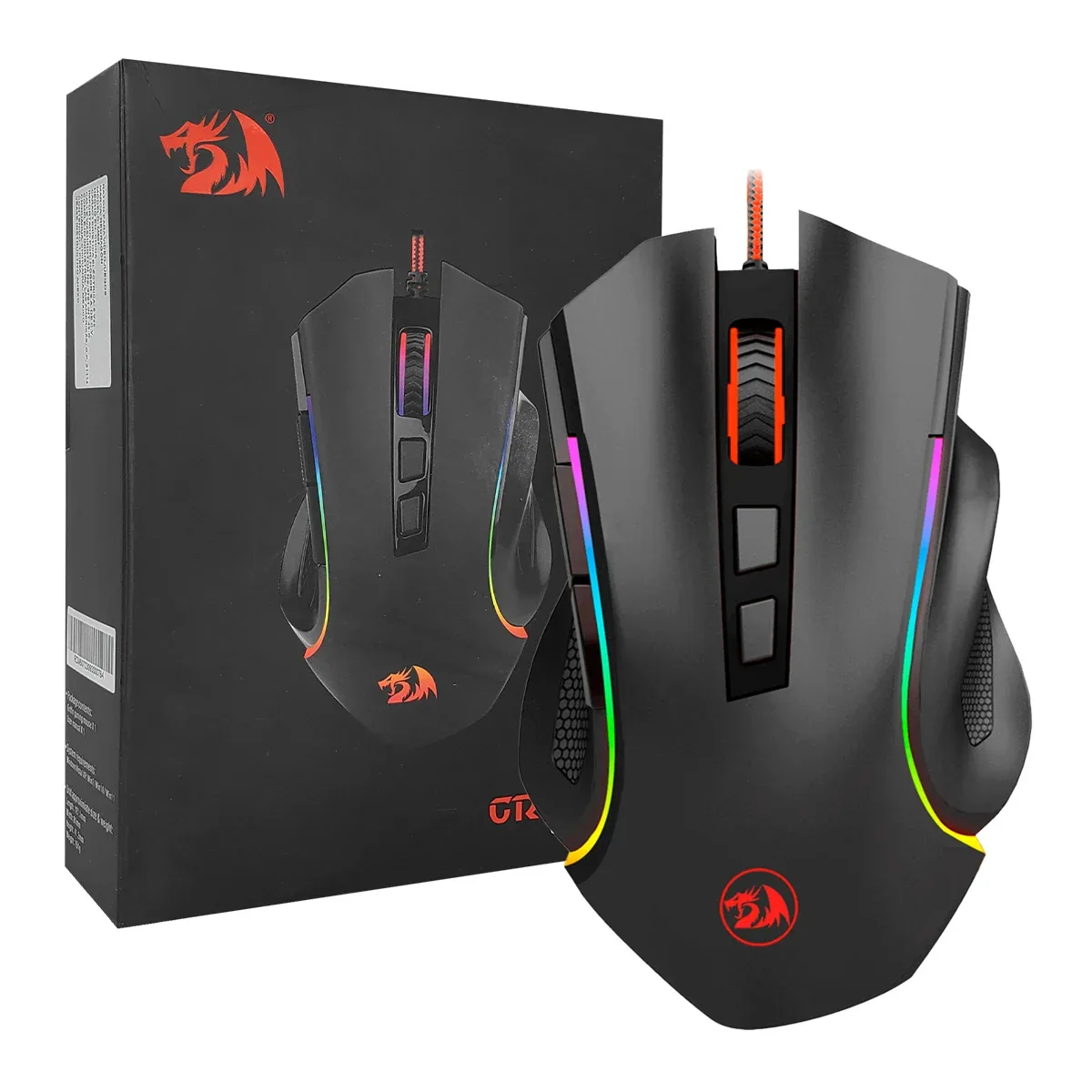 Mouse gamer alámbrico griffin black redragon con diseño ergonómico, 7200dpi y luces rgb / m607
