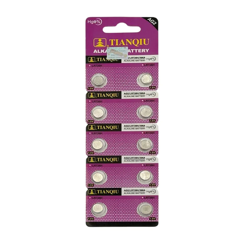 Blíster 10 baterías pilas alcalinas pequeñas de ag2, 1.5v / lr726h / tianqiu