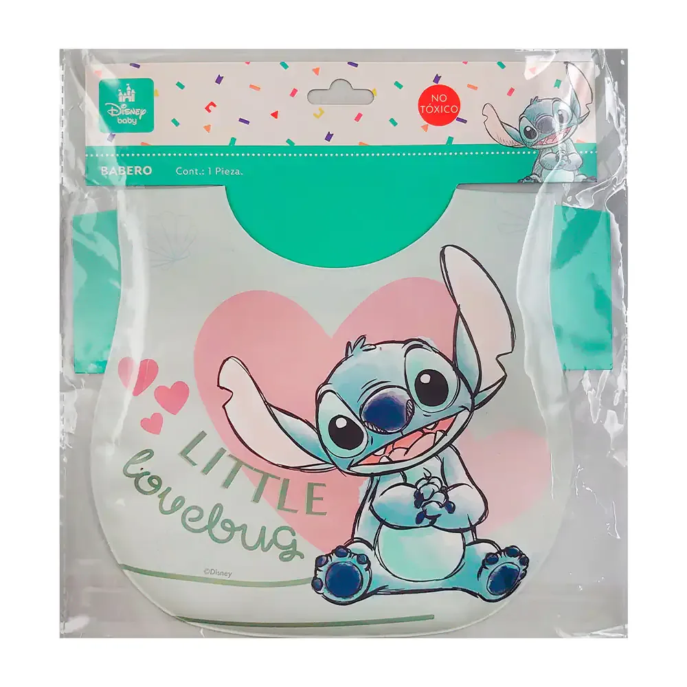 Babero infantil ajustable plastificado y acolchado con estampado de stitch