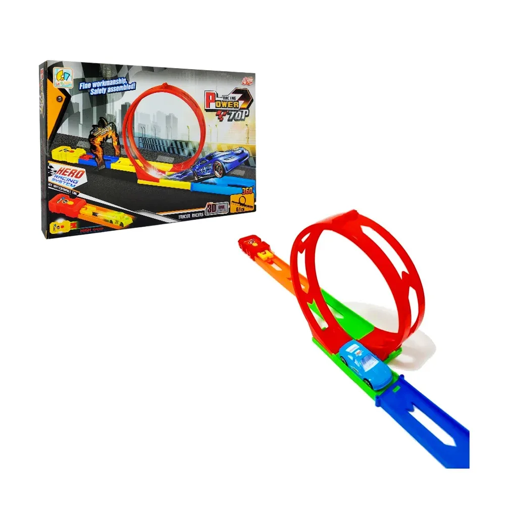 Pista armable racing power top 61cm con rampa de 360° + mini carrito, variedad de colores / 6103a