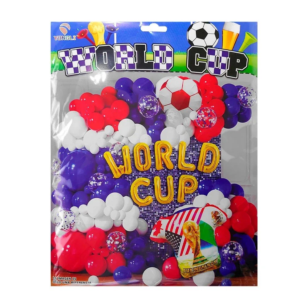 Set decorativo world cup, 49pz azul, rojo, blanco + globo camisa world cup