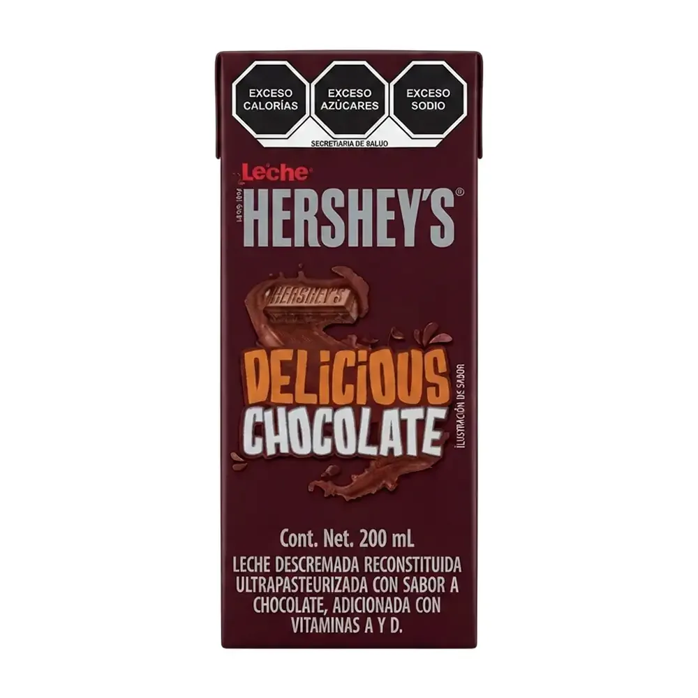 Caja de leche hersheys con sabor a chocolate de 200ml adicionada con vitaminas