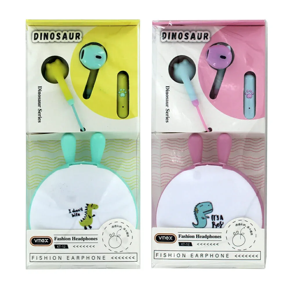 Audífonos alámbricos vmex con estuche y diseño de dinosaurio, variedad de diseños / fishion earphone