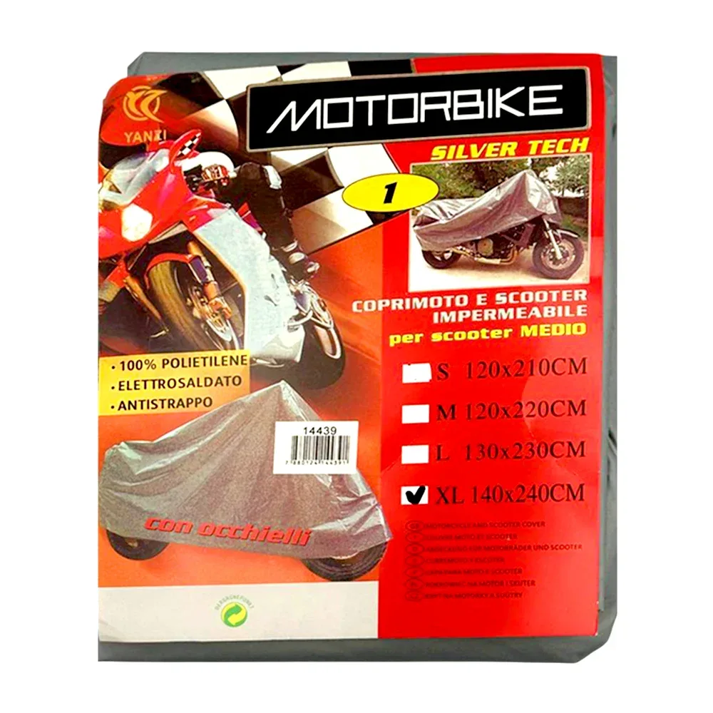 Funda cubierta lisa impermeable en color plata para motocicleta, 140x240cm / motorbike / 14439