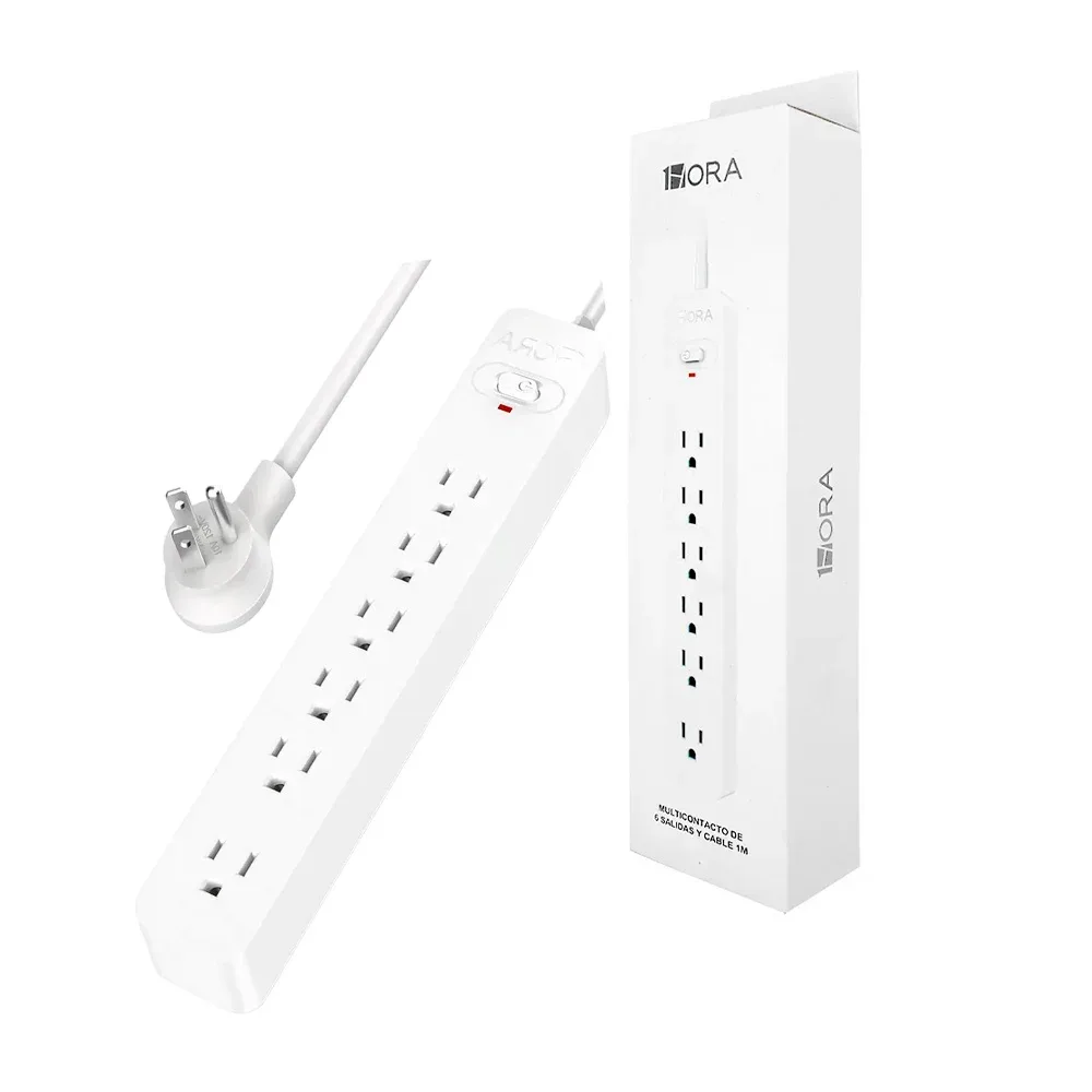 Barra multicontacto con cable de 1 metro y 6 tomacorrientes con interruptor / mct001