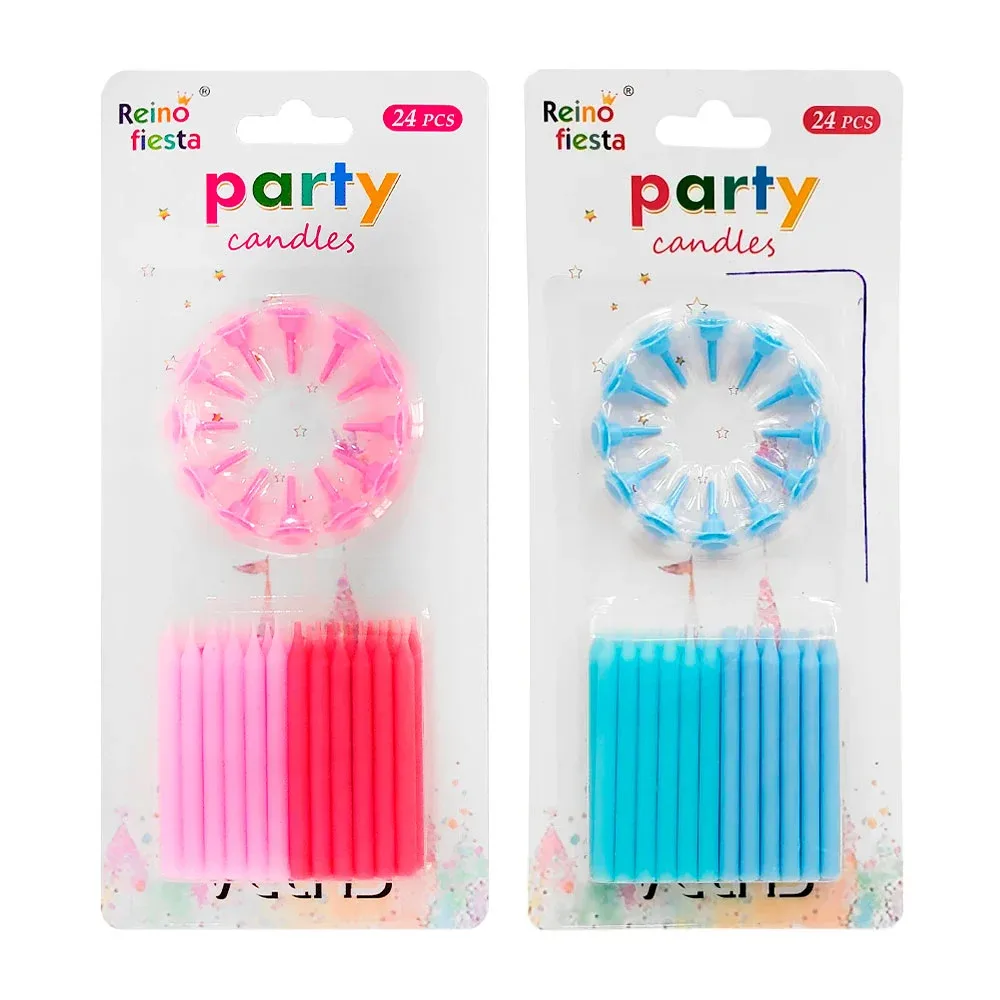 Blíster de 24 mini velas con 12 bases para el pastel / party candles / 50968