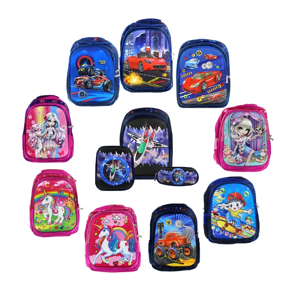 Mochila escolar infantil con lonchera térmica y estuche de lápices de concha dura con estampado de personajes animados con relieve 3d, 3 compartimentos y luces de colores, variedad de diseños / lml-3d