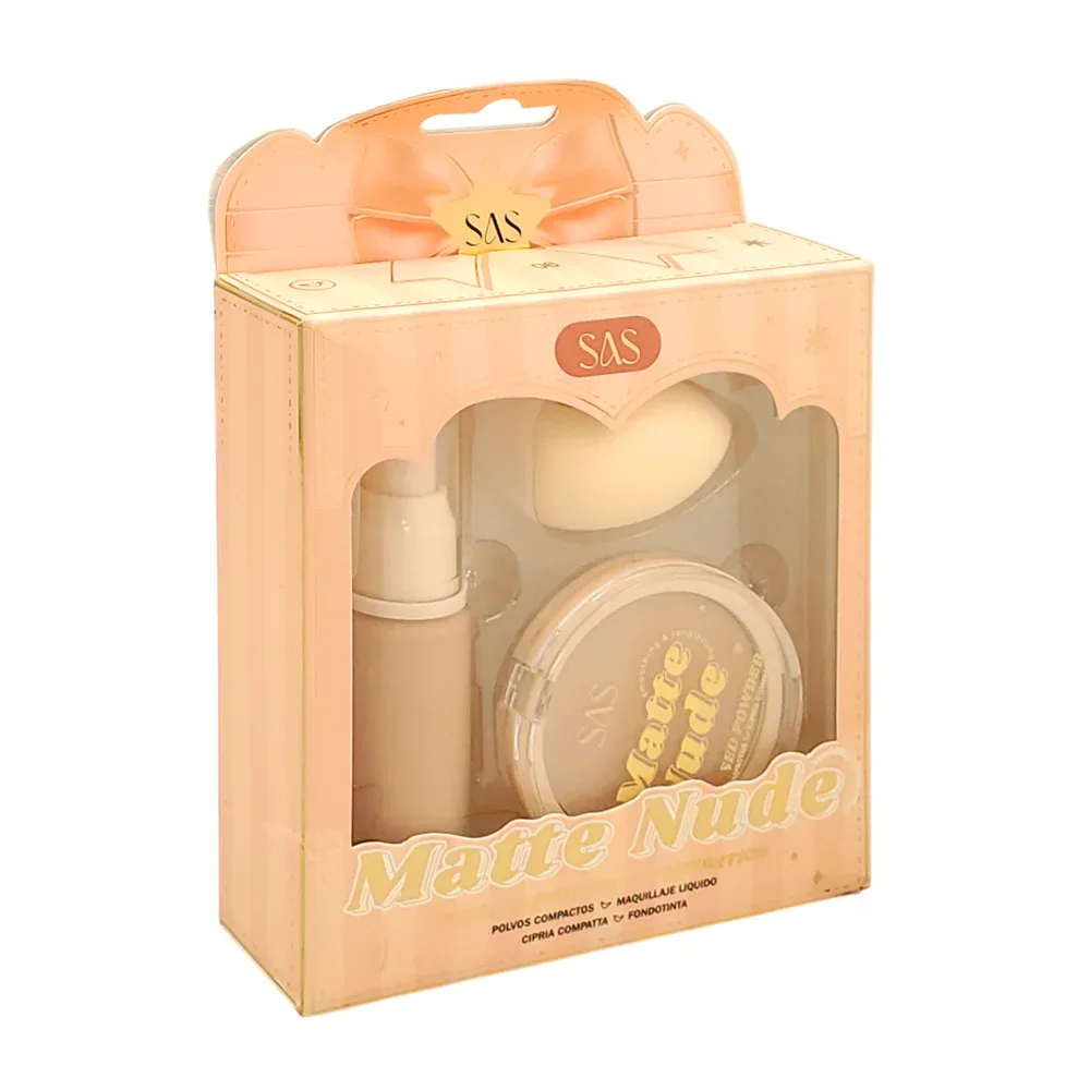 Juego de maquillaje compacto 8g, maquillaje líquido 32g y esponja aplicadora