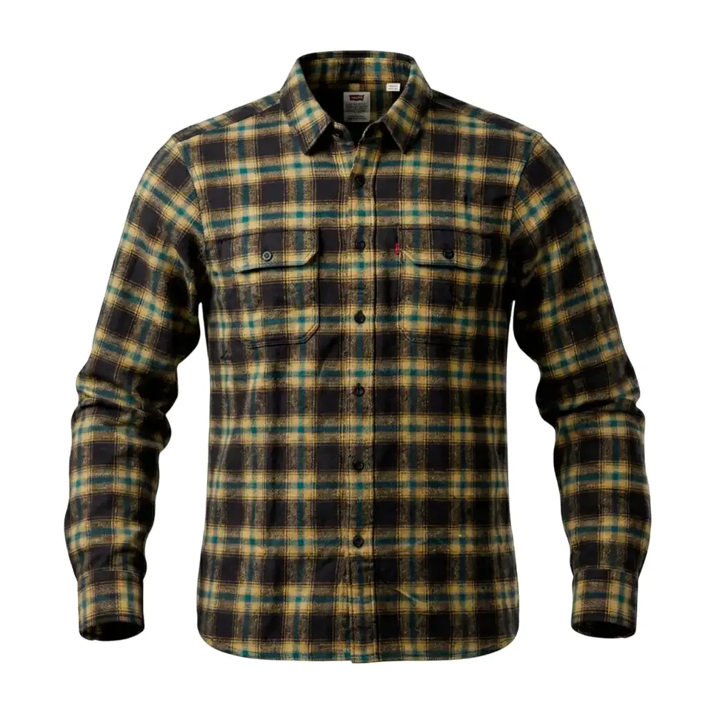 Camisa levis original de franela con diseño de cuadros, manga larga + bolsillos
