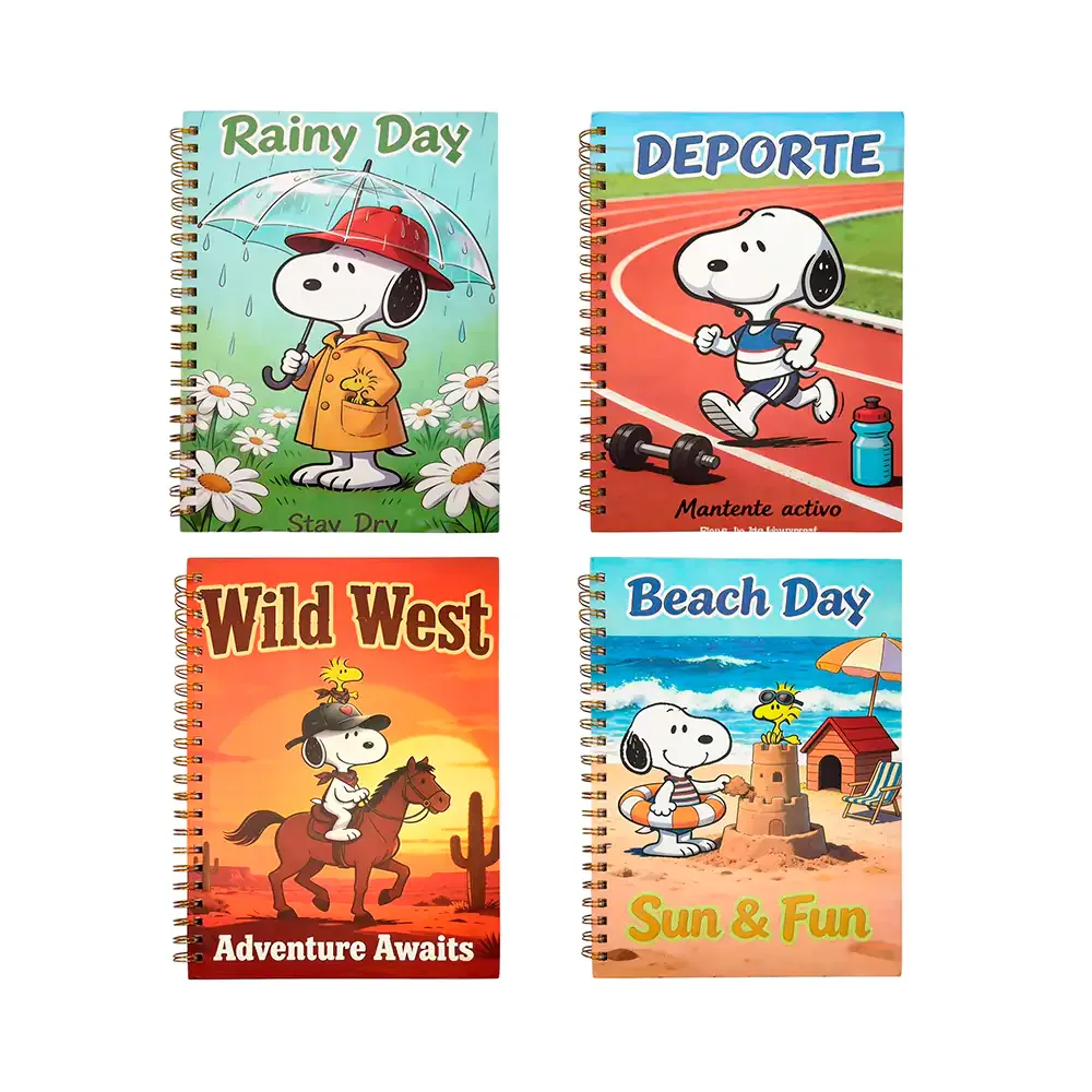 Libreta cuaderno profesional de pasta dura y cuadro grande, estampado de snoopy