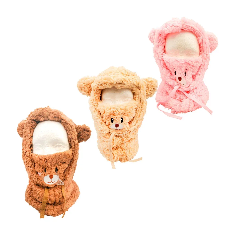 Gorro infantil tipo pasamontaña, afelpado con orejas, ajustable, variedad
