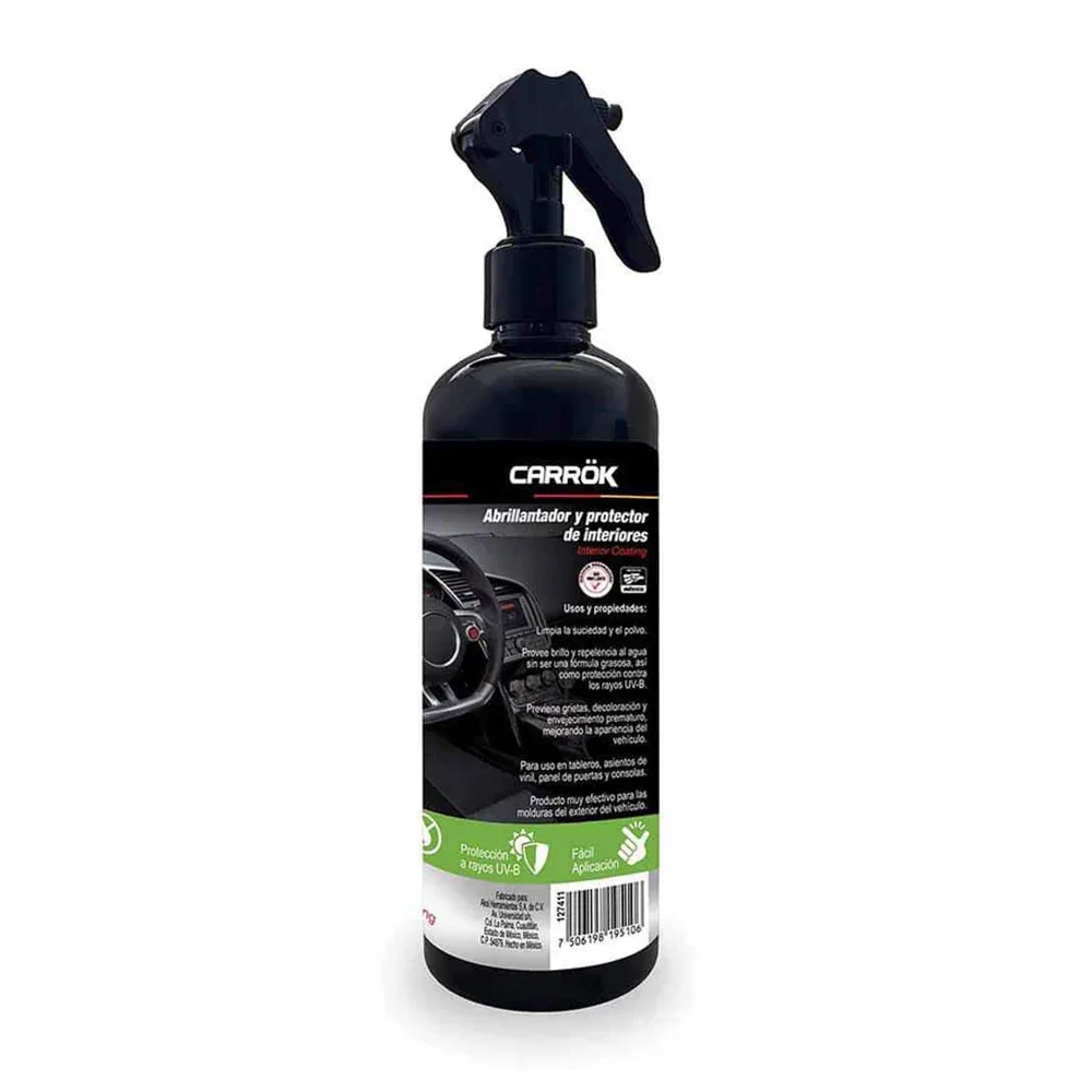Abrillantador de interiores carrot de fácil aplicación con atomizador y protección uv-b para automóvil, 500ml / 127411