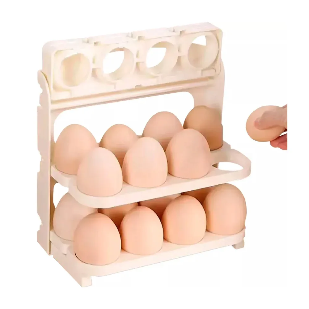 Organizador de huevos, plegable, de plástico, con 3 niveles para capacidad de 24 huevos / folding egg box
