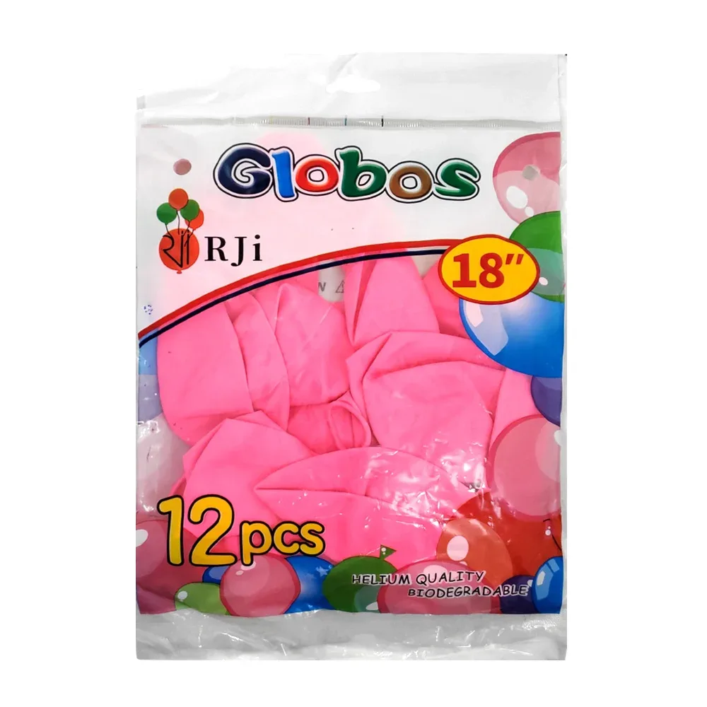 Paquete con 12 globos de látex rji de 18 pulgadas en color rosa / 662250-9