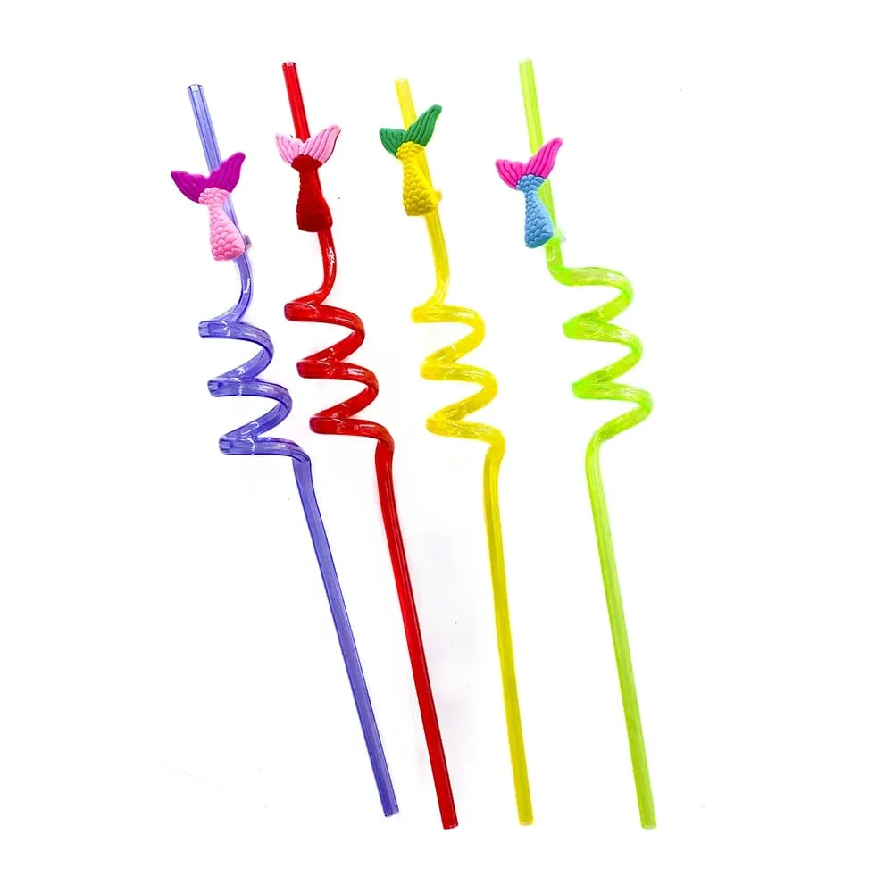 Paquete con 4 popotes espirales translúcidos de plástico para decoración, variedad de diseños / straw make life fun / boutique straw / y-b73-1