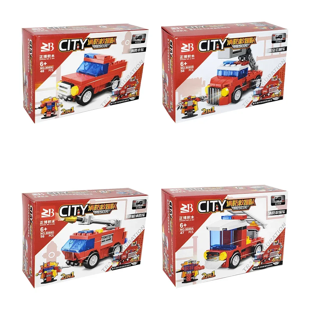 Juguete armable con mini bloques de 48 a 56 piezas en forma de vehículos de bomberos, variedad de modelos / city rescue / xj-8089