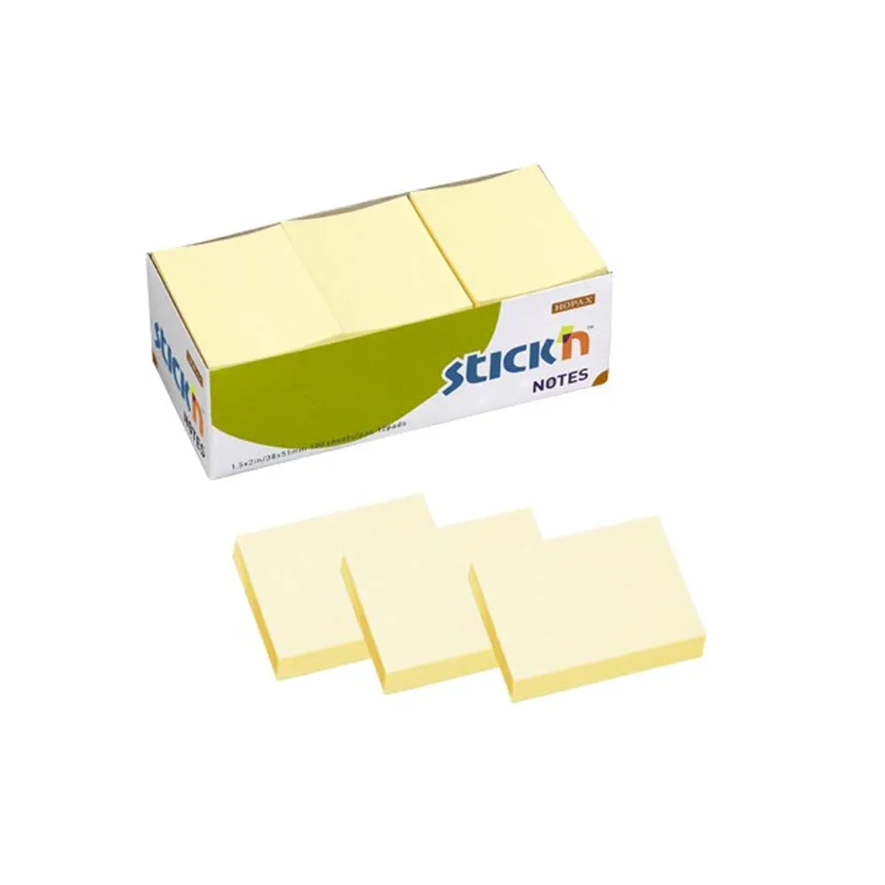 Caja con 12 blocks post it de 100 hojas en color amarillo pastel, 38x51mm / stickn notas