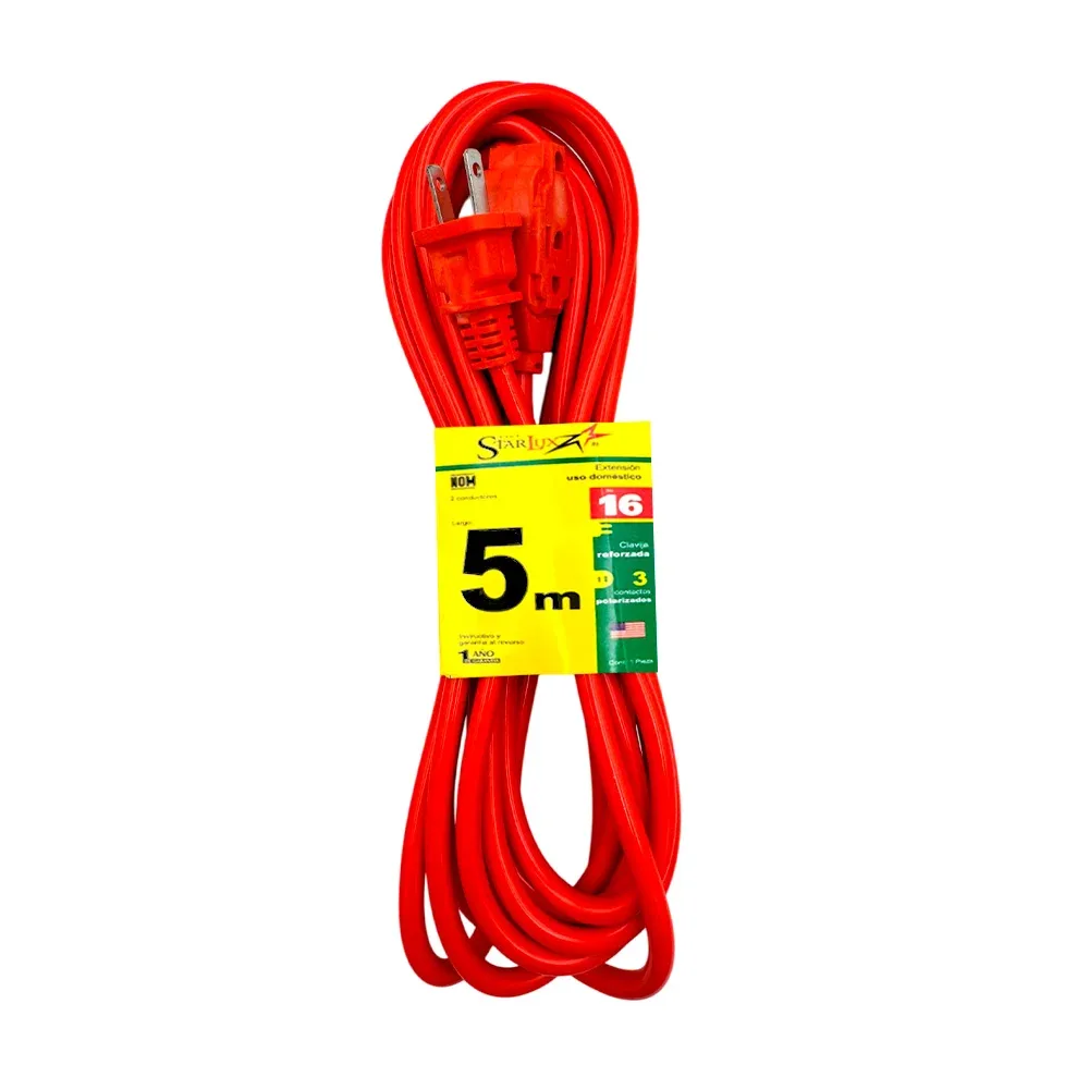 Extensión starlux naranja uso rudo de 5 metros  con 3 contactos / stp-2 / extn5