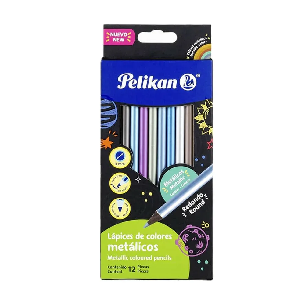 Paquete con 12 lápices redondos pelikan de colores metálicos con punta de 3mm / 30330331