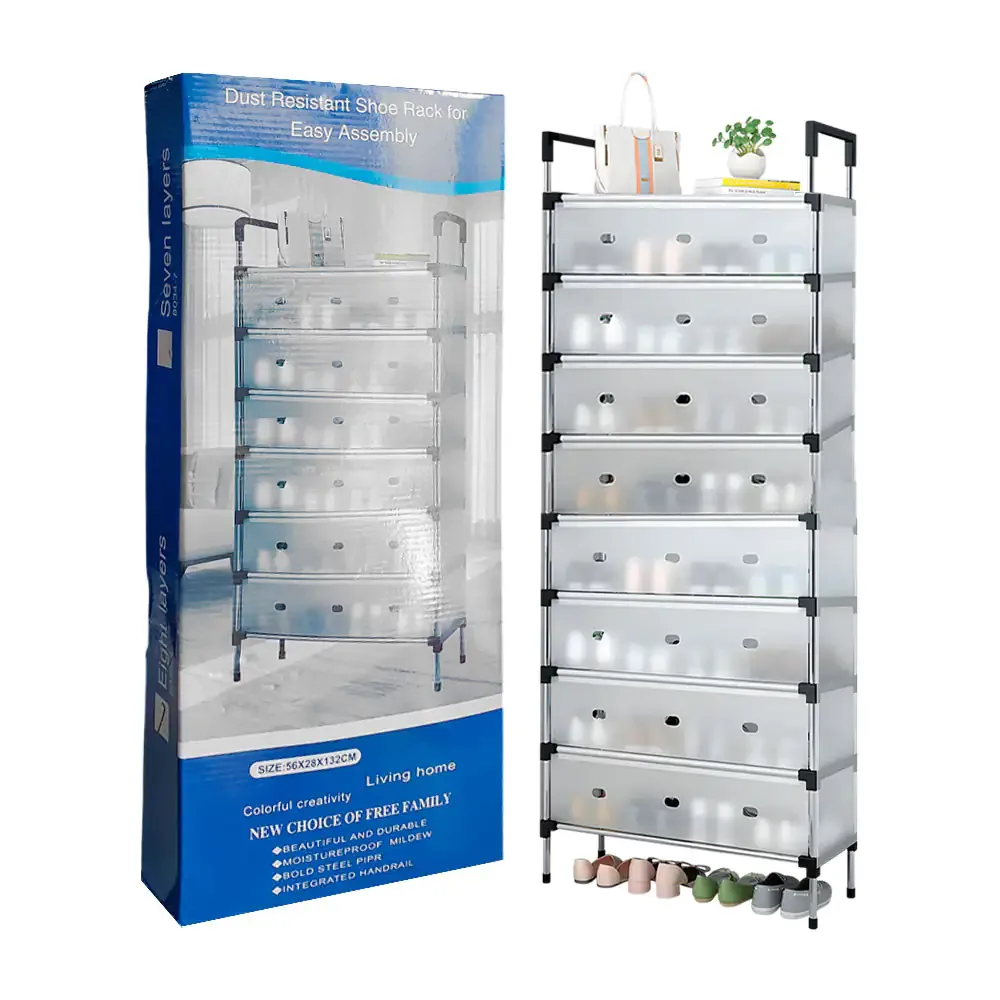 Organizador - zapatero metálico multifuncional de 8 niveles, 56x28x149cm