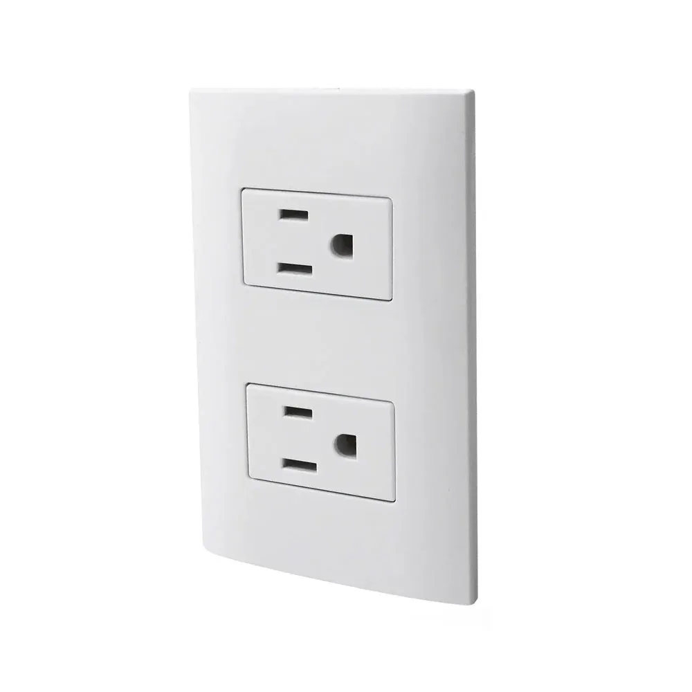 Placa enchufe de pared aksi con 2 contactos tomacorriente en color blanco / 124823