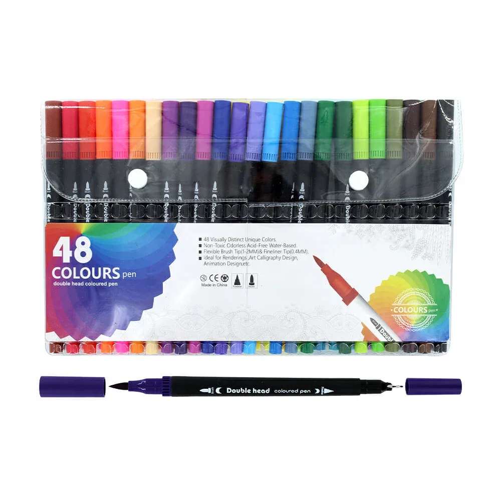 Paquete con 48 plumones delgados de doble punta, color surtido / 001-48 / j539