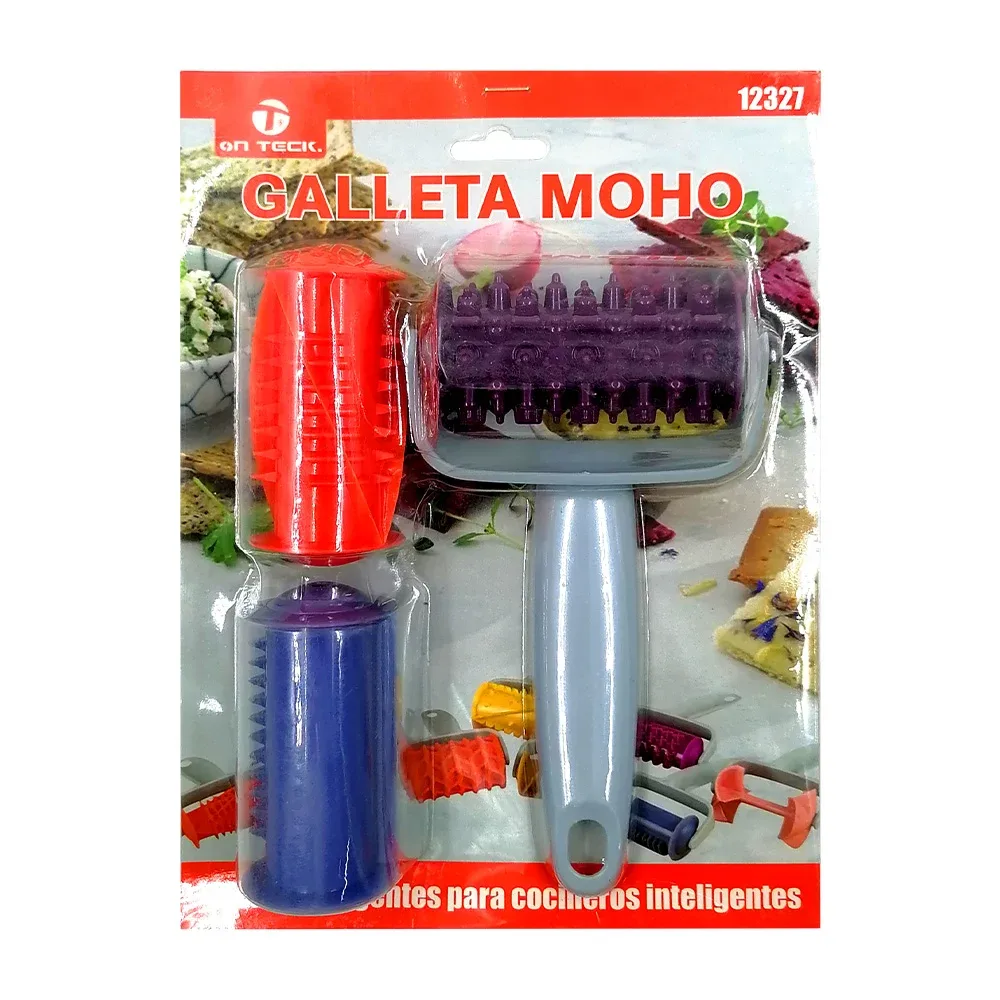 Rodillo de plástico, cortador de masa de galletas + 2 cabezales intercambiables / galleta moho / 12327