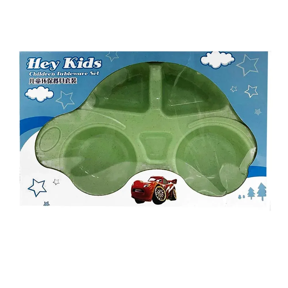 Plato infantil en forma de automóvil con 4 compartimentos y cubiertos, variedad de colores / hey kids