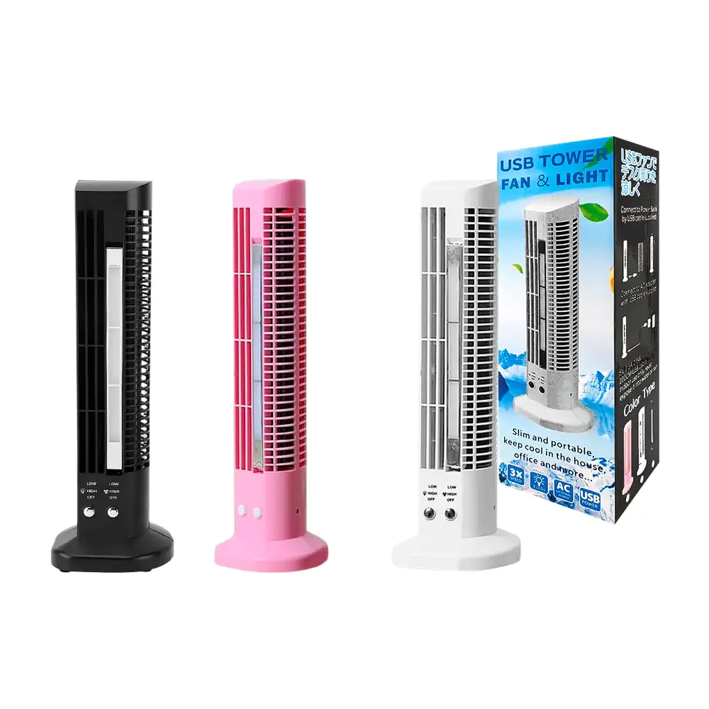 Ventilador de torre para escritorio, 33cm con 2 velocidades + luz led