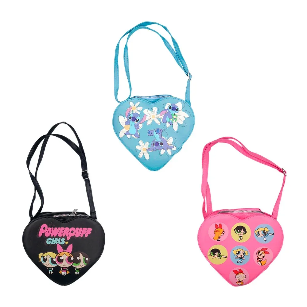 Bolsa en forma de corazón con estampado de personajes animados + asa correa