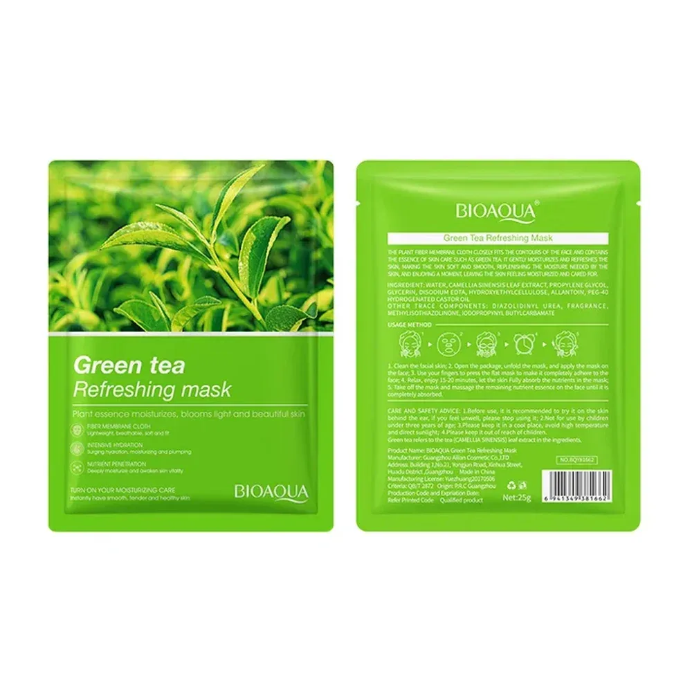 1pza Mascarilla facial hidratante con extracto de té verde 25g / green tea / bioaqua