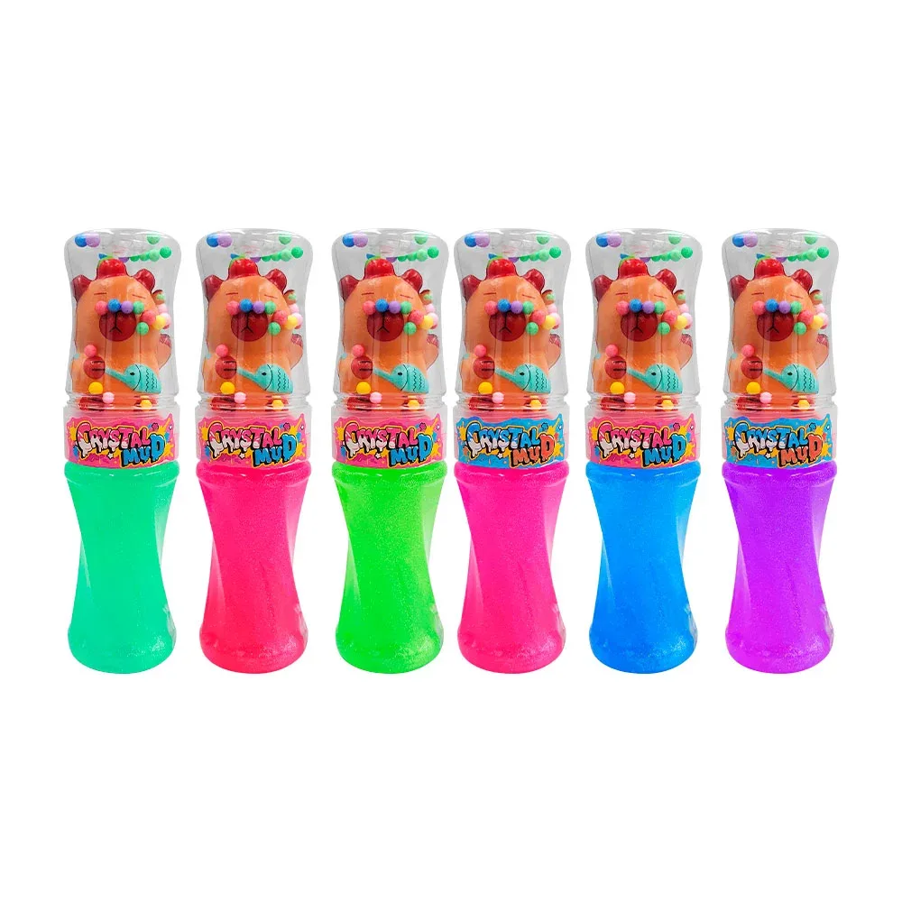 Bote de slime brilloso + tapa con bolitas y squeeze de capibara / 81835