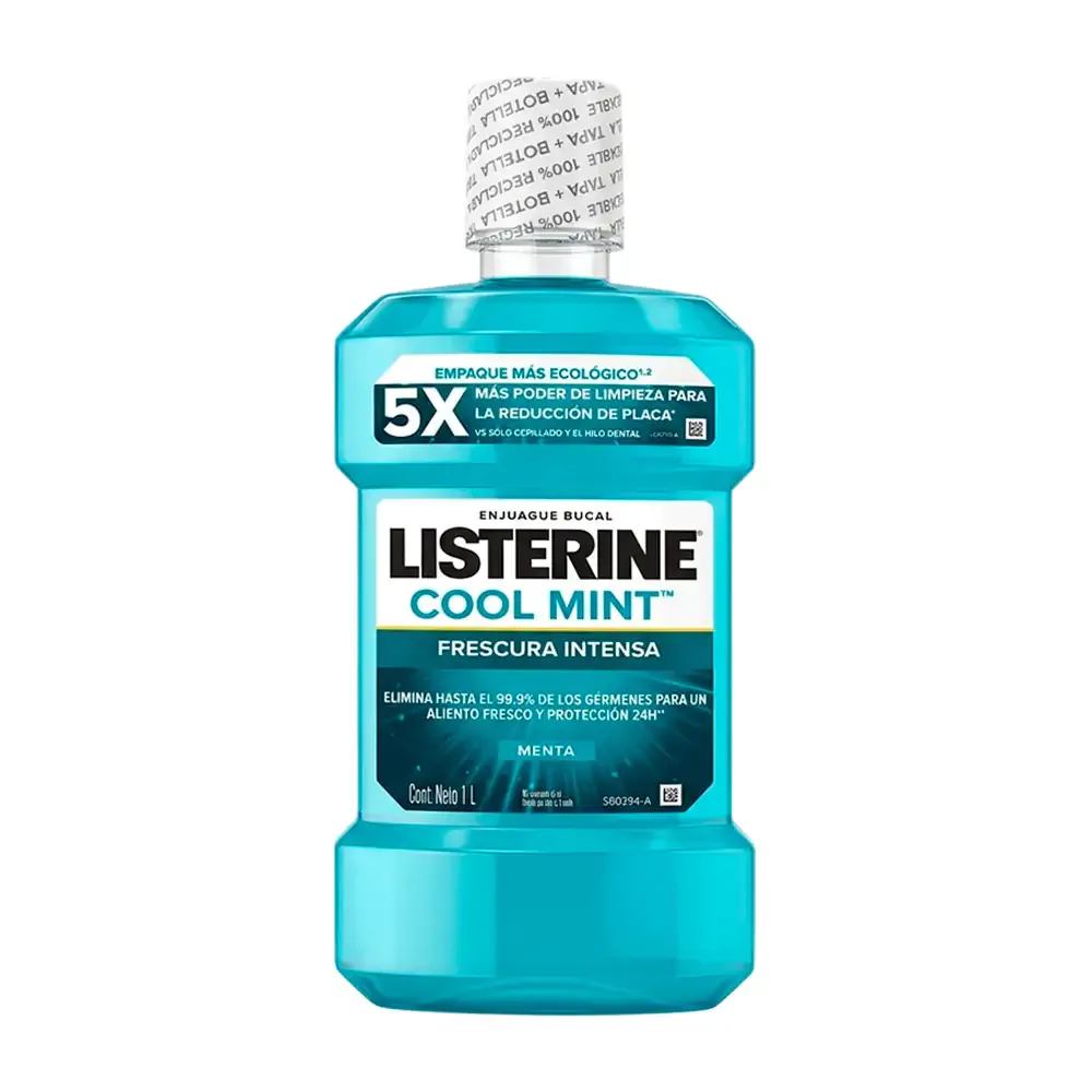 Botella con enjuague bucal listerine cool mint para una frescura intensa, 1l / 579063