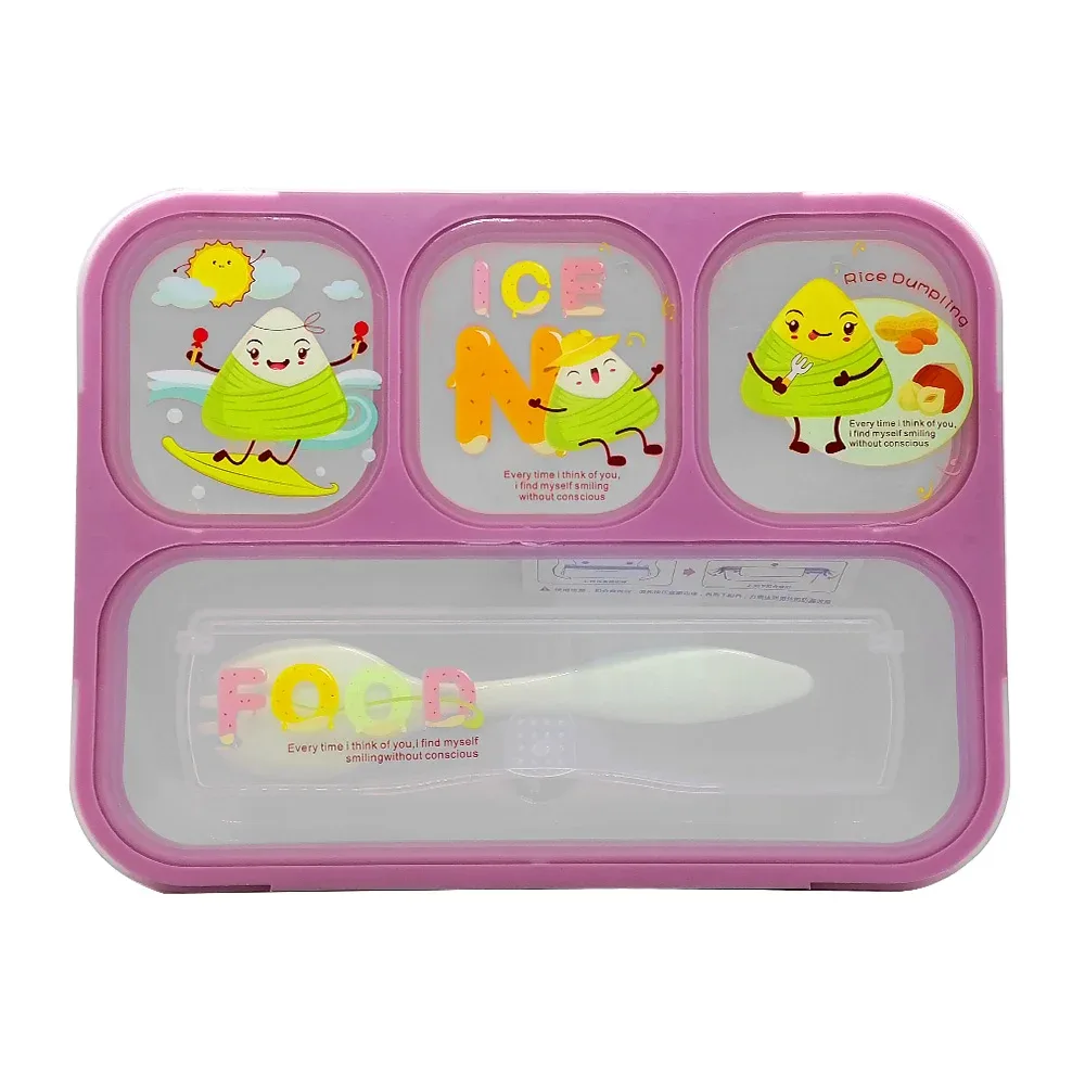 Tupper rectangular con 4 compartimientos, cubierto + diseño kawaii, variedad de colores / food / ice / dm1578