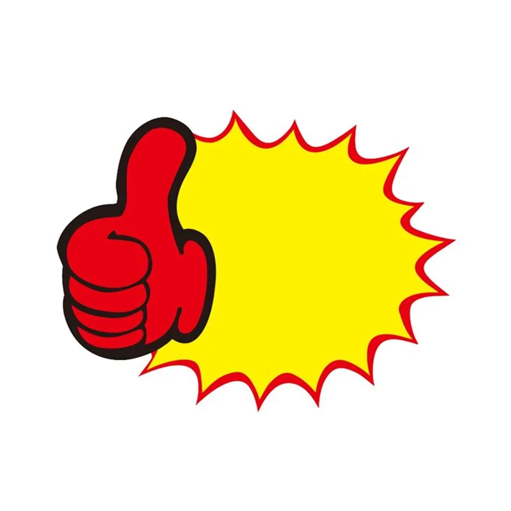 Paquete con 10 letreros llamativos grandes de onomatopeya tipo estrella con emoji de pulgar arriba, 21x29.7cm