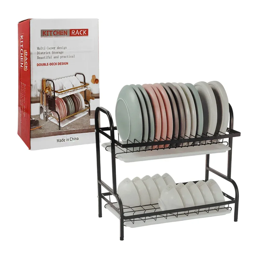 Escurridor multifuncional metálico de 2 niveles + bandejas / kitchen rack / e2