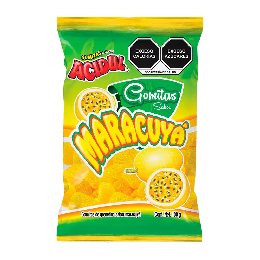 Bolsa de gomitas acidul sabor maracuyá espolvoreadas con azúcar, 100g / gm100