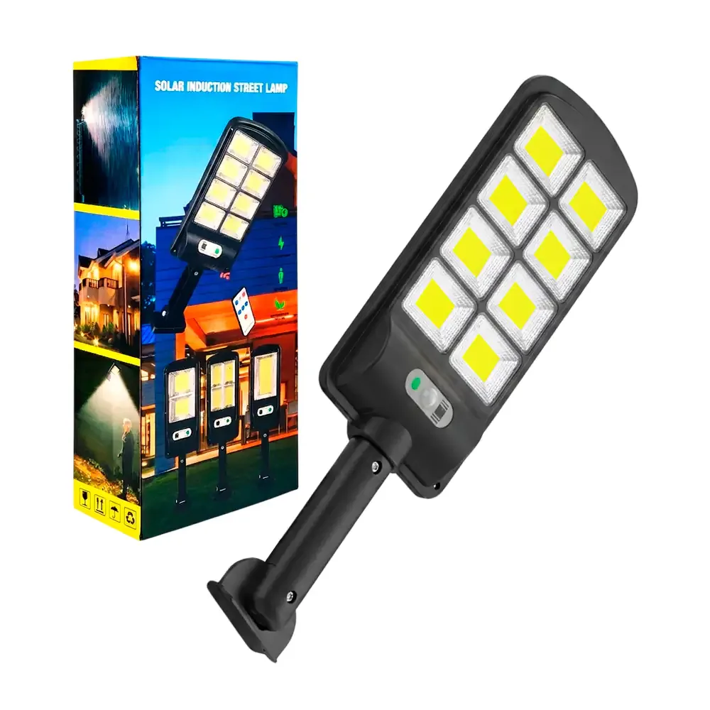Lámpara tipo reflector de 8 focos para exterior, recargable con panel solar + control remoto