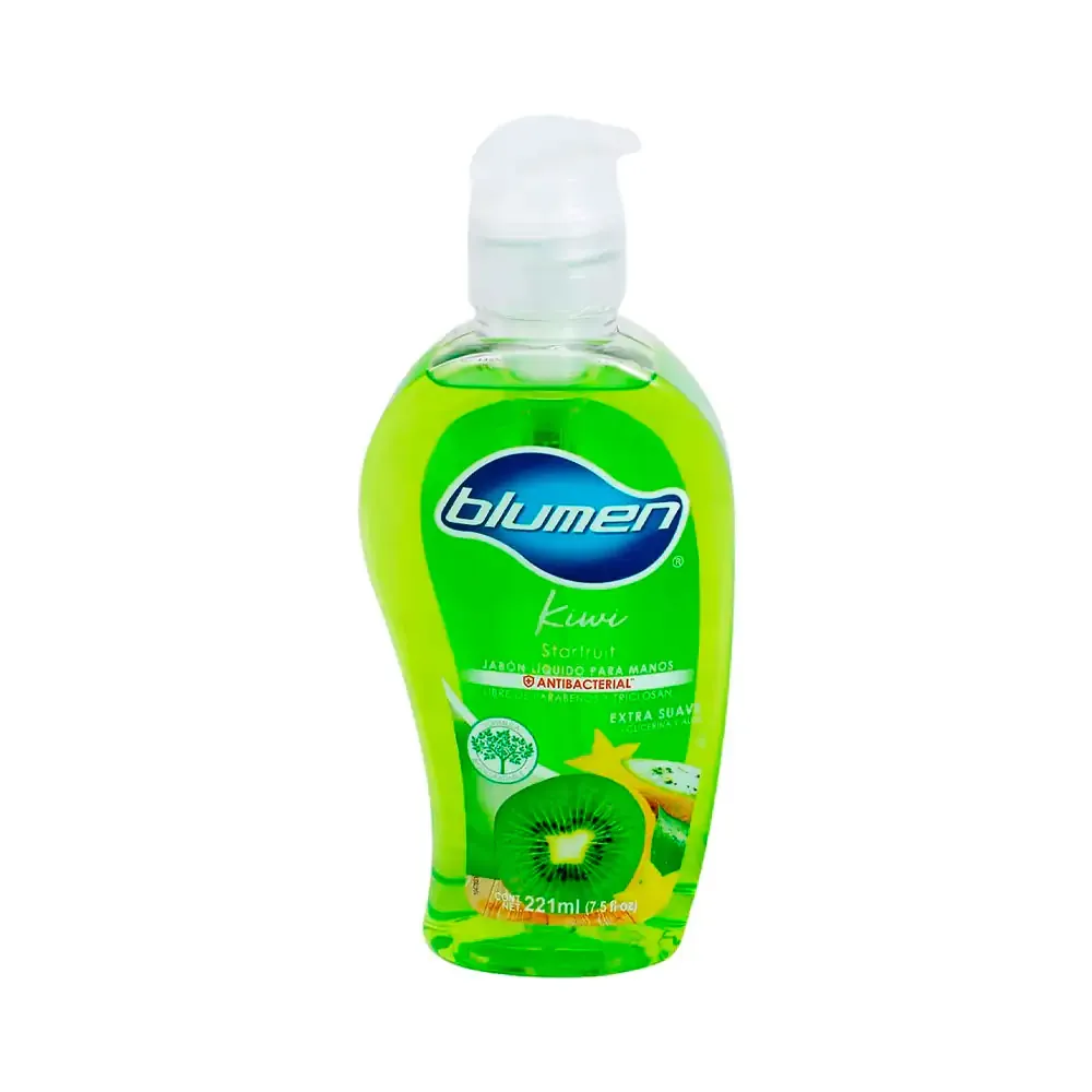 Bote de jabón líquido blumen para manos con aroma a kiwi de 221ml, antibacterial