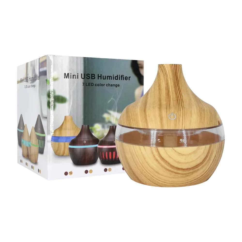 Humidificador usb en forma de jarrón tipo madera + luz led, variedad de modelos / mini usb humidifier