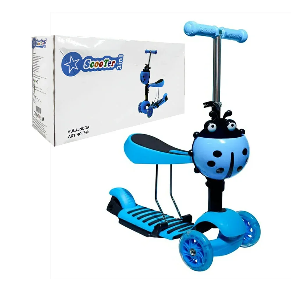 Patín scooter ajustable 3 en 1 con asiento y canastilla en forma de catarina / 740
